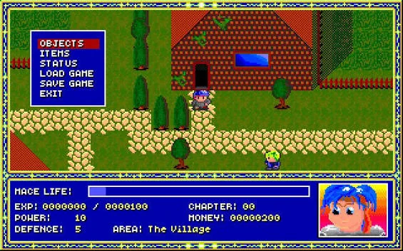 The village, with the original in-game menu open.