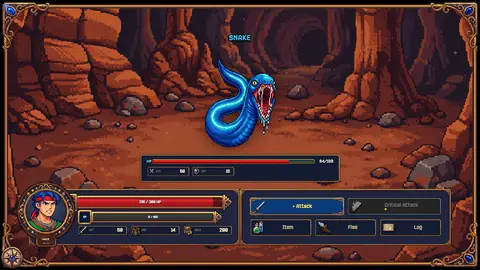 Turn-based battles: the snake of the cave